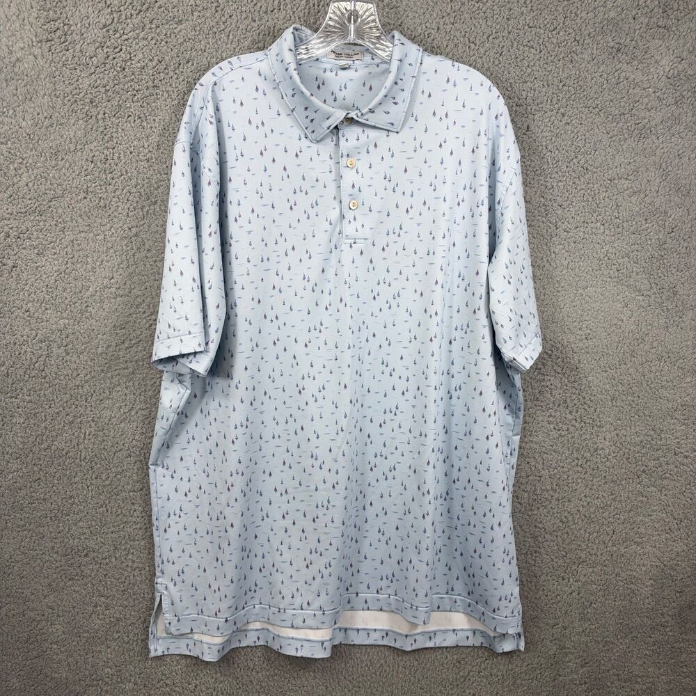 Peter Millar Summer Comfort Polo Mens XL Light Blue Sailboat Print Golf Stretch